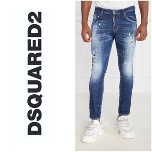 DSQUARED2 Men’s Slim Fit Paint Splatter Effect Distressed Skater Jeans Size 36